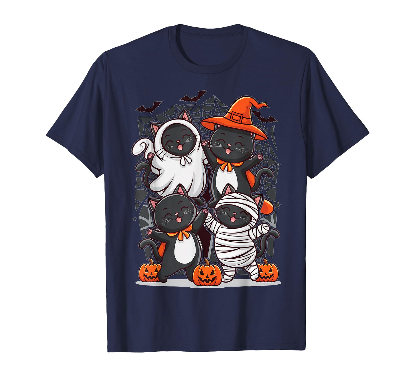 Retro Black Cat Witch Scary Halloween Pumpkin Women Kids T-Shirt