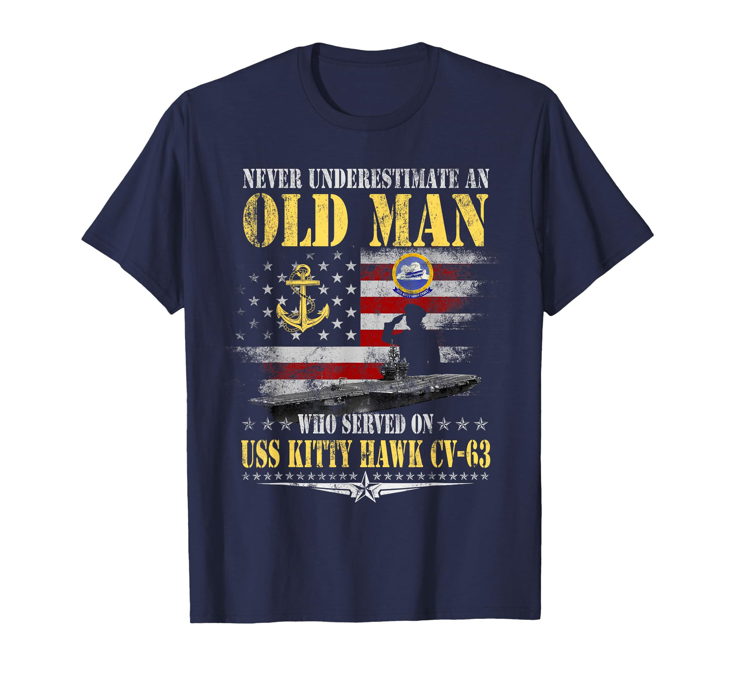 USS Kitty Hawk CV-63 Veteran Patriotic Flag Vintage Old Man T-Shirt