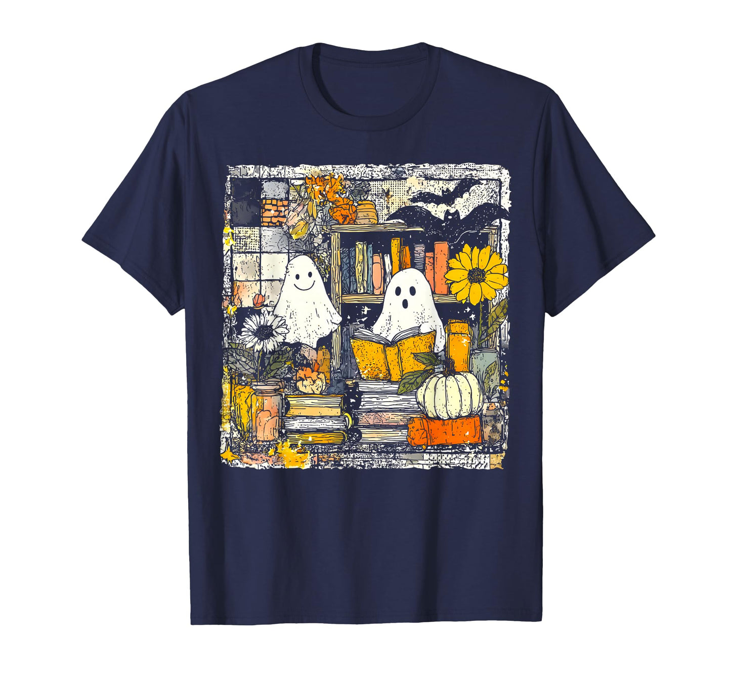Vintage Ghost Reading Book Lovers Library Halloween Spooky T-Shirt