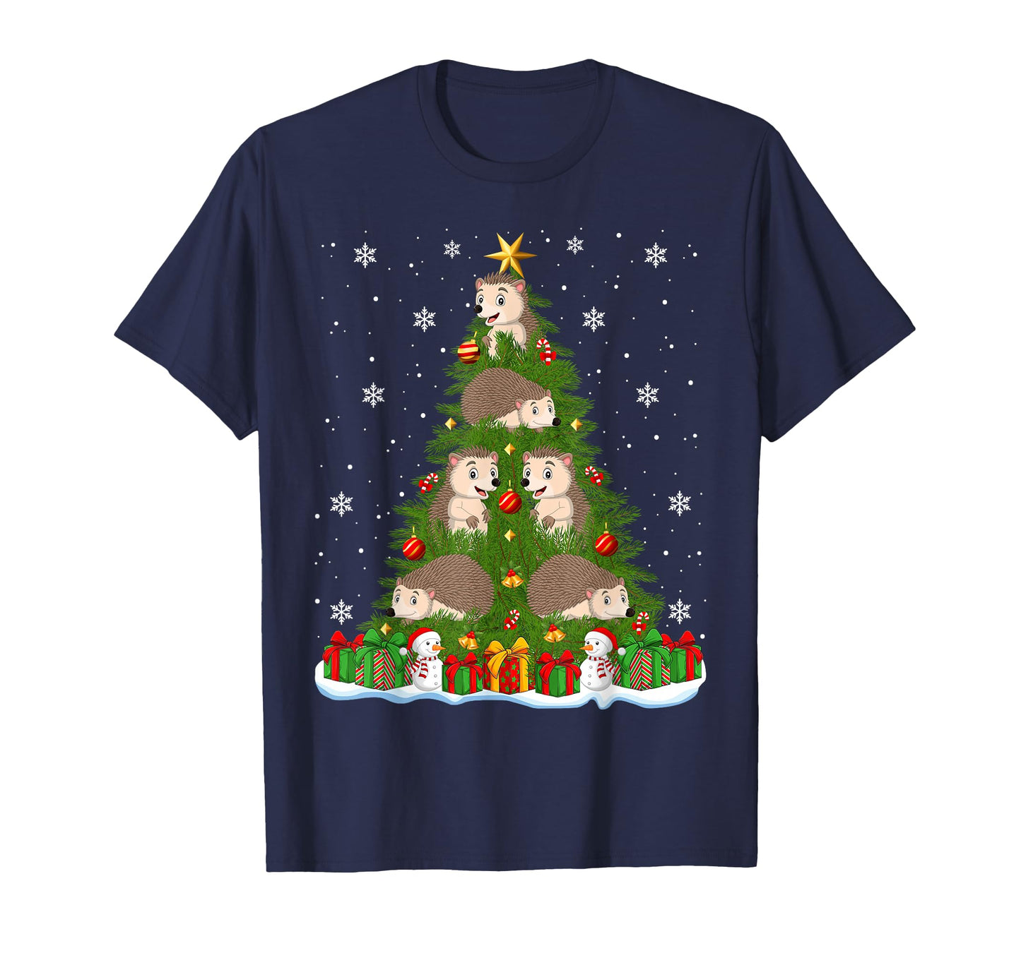 Hedgehog Christmas Tree Holiday Decor Funny Xmas Lights T-Shirt