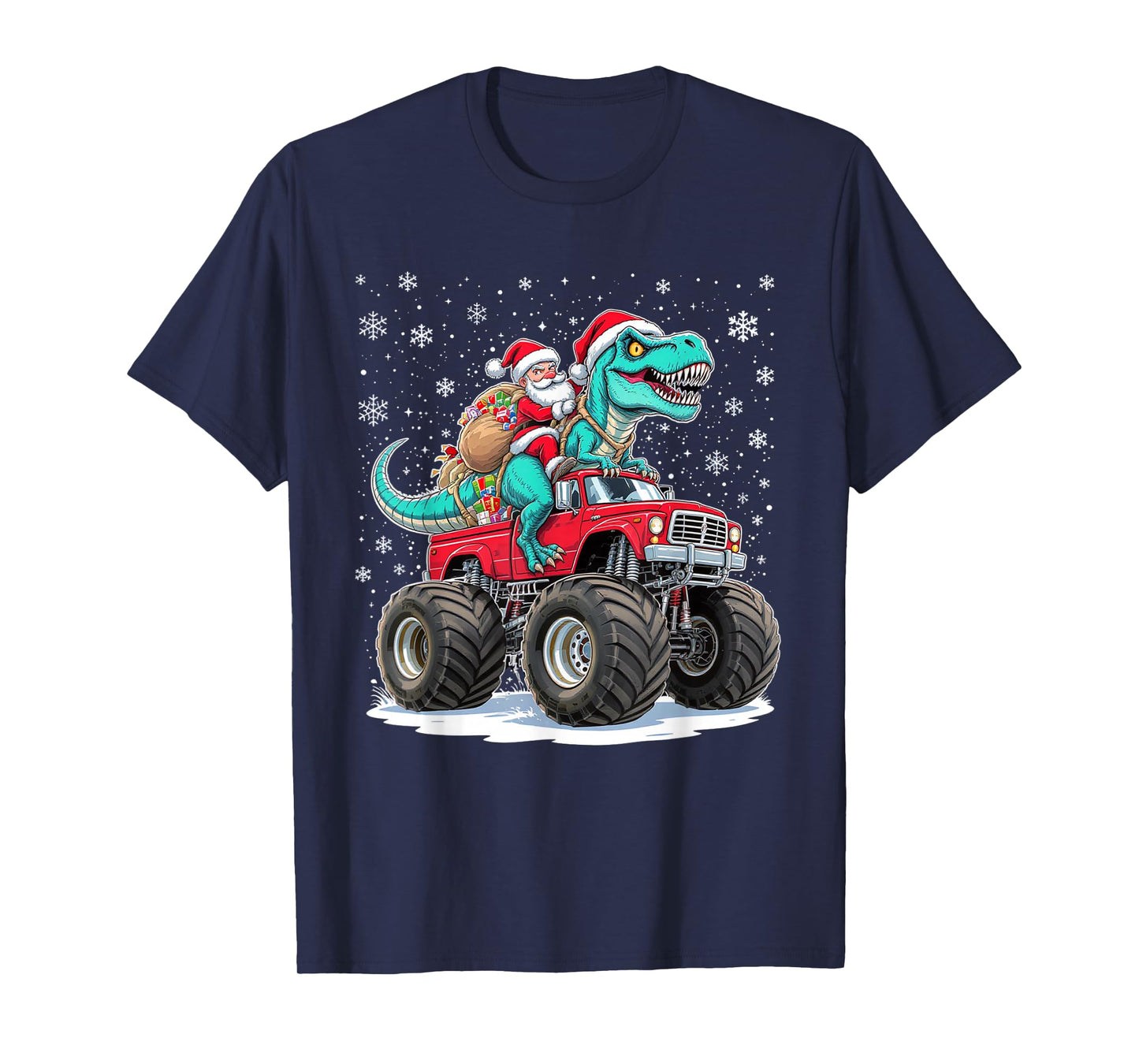Santa's Dino Delivery Adventure in Monster Truck T-Shirt