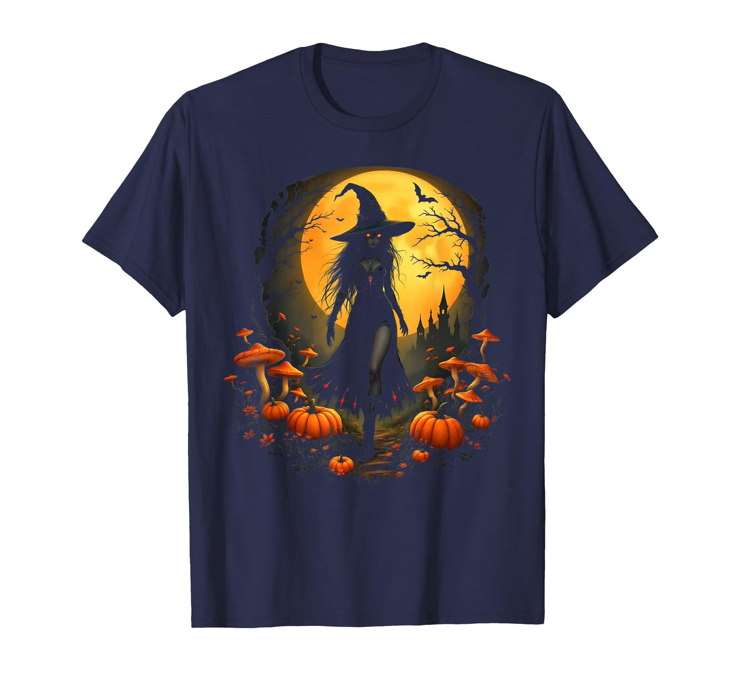 Scary Dark Witch Under a Creepy Full Moon Halloween Design T-Shirt