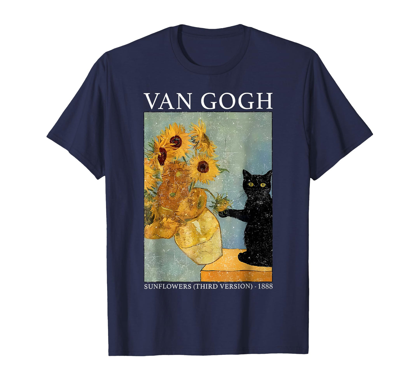 Van Gogh Black Cat with Sunflowers Funny Cat Men Women T-Shirt