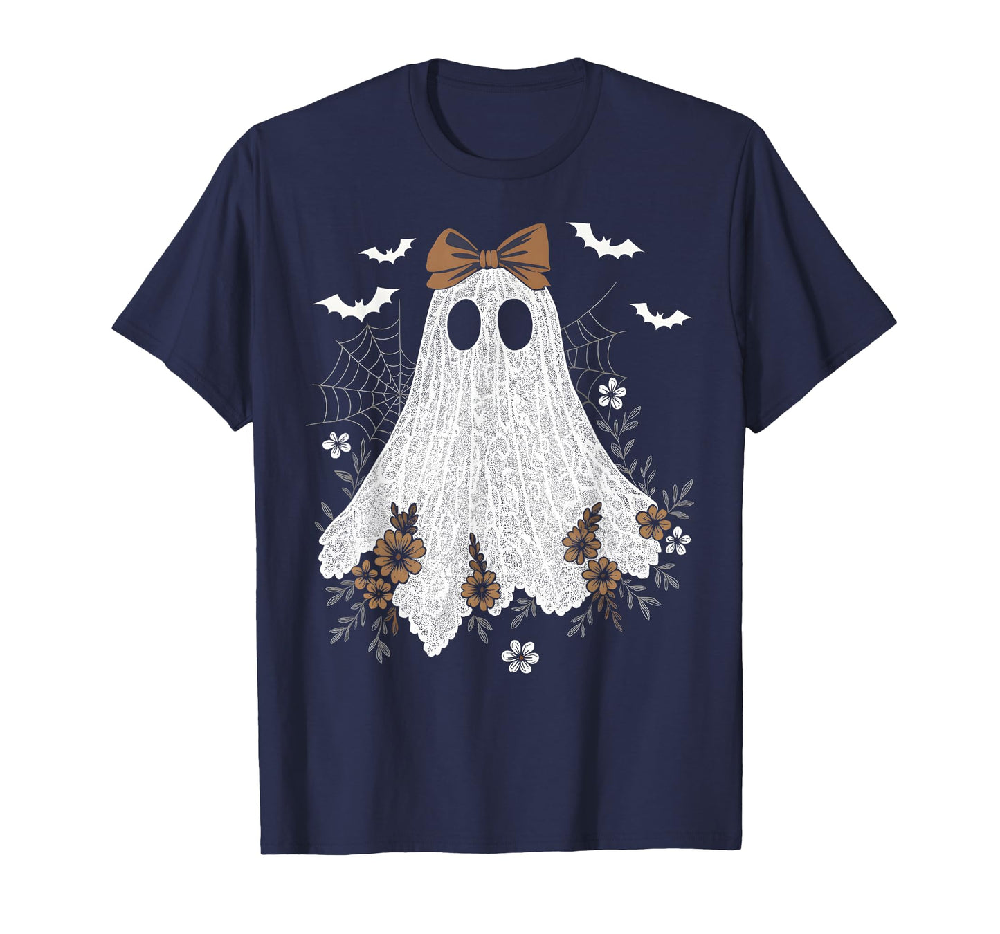 Coquette Ghost Halloween Flower Ghost Spooky Lace Ghost T-Shirt
