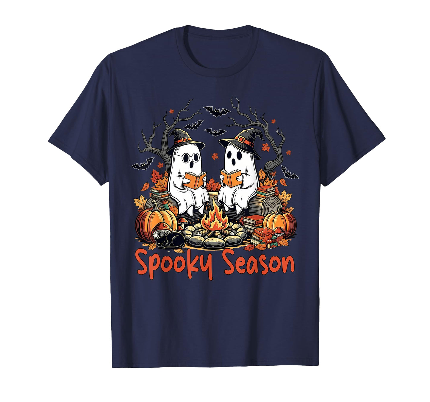 Spooky Season Ghost Reading Books Halloween Teacher Girl Boy T-Shirt