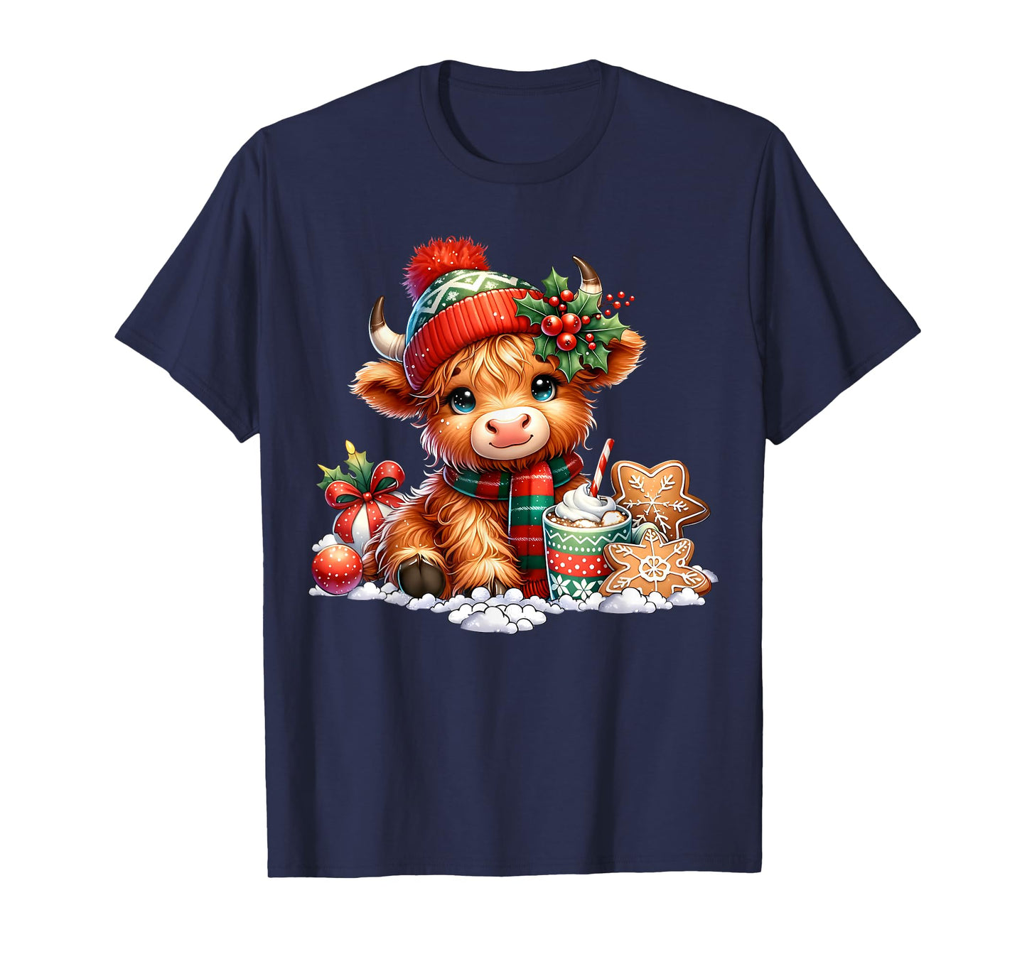 Christmas Highland Cow Cute Heifer Cow Santa Hat Mooey Xmas T-Shirt