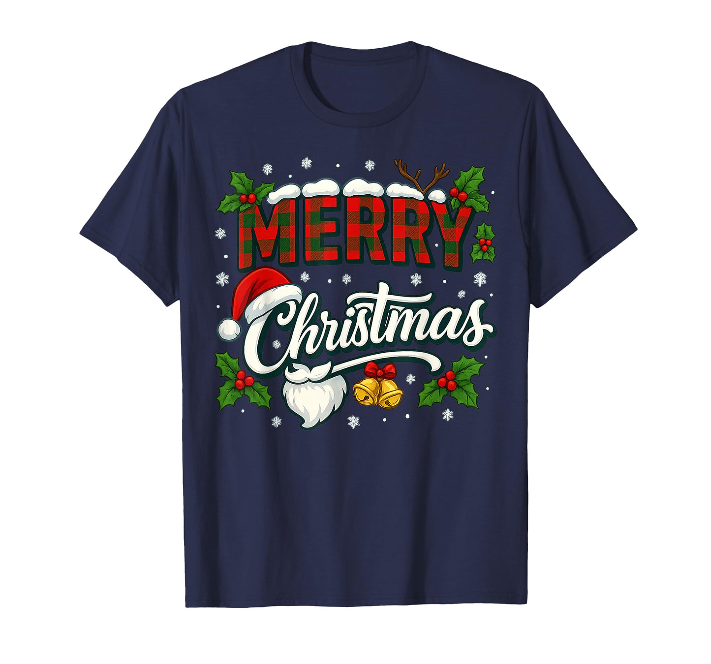 Merry Christmas Buffalo Plaid Red Santa Hat Xmas Pajamas T-Shirt