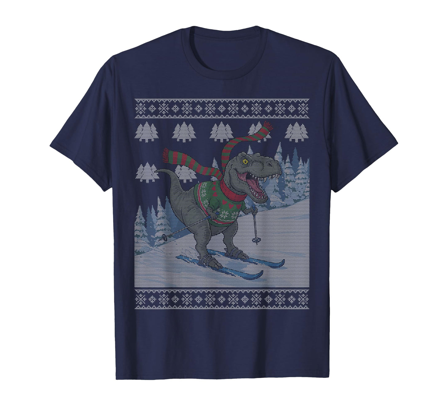Skiing Dinosaur T-Rex Ski Funny Snow Winter Ugly Christmas T-Shirt