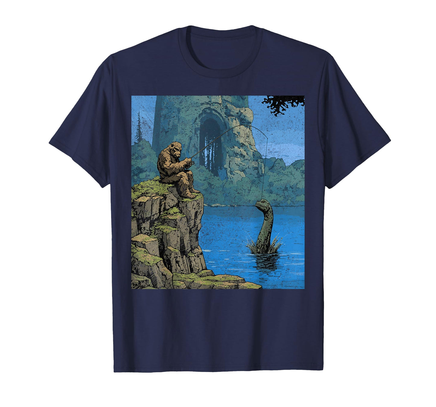 Bigfoot Sasquatch Fishes for The Loch Ness Monster Funny T-Shirt