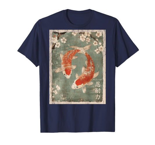 Koi fish and Cherry Blossom tree Japanese Woodblock art BACK T-Shirt