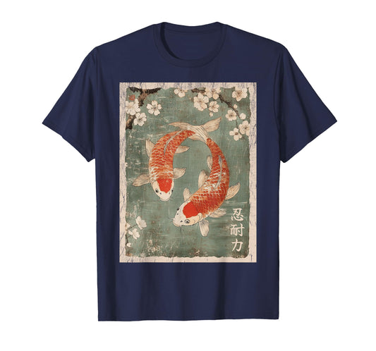 Koi fish and Cherry Blossom tree Japanese Woodblock art T-Shirt