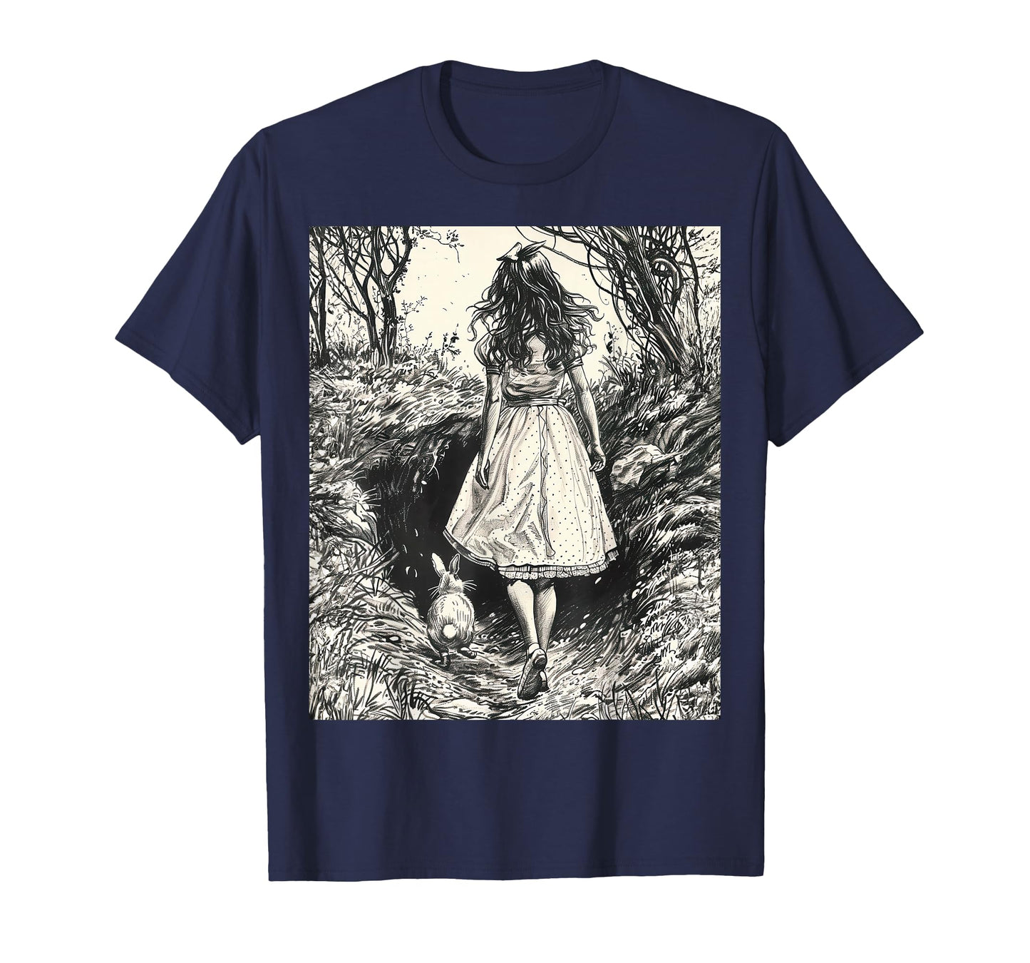 Alice in Wonderland Down the Rabbit Hole Vintage Fantasy T-Shirt