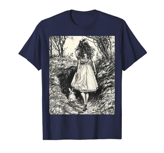 Alice in Wonderland Down the Rabbit Hole Vintage Fantasy T-Shirt