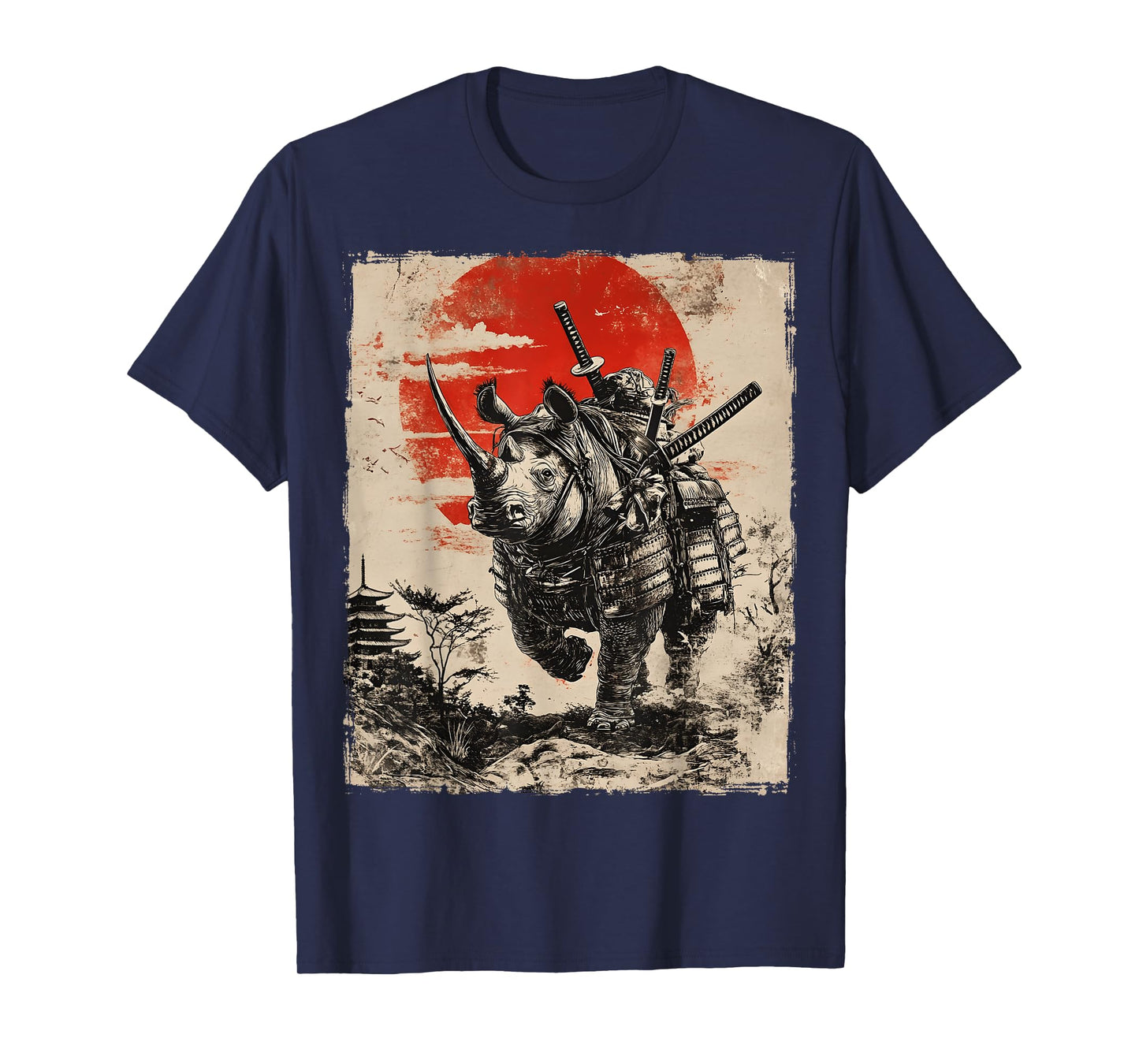 Samurai Rhinoceros Japanese Funny Vintage Ukiyo-e Art T-Shirt