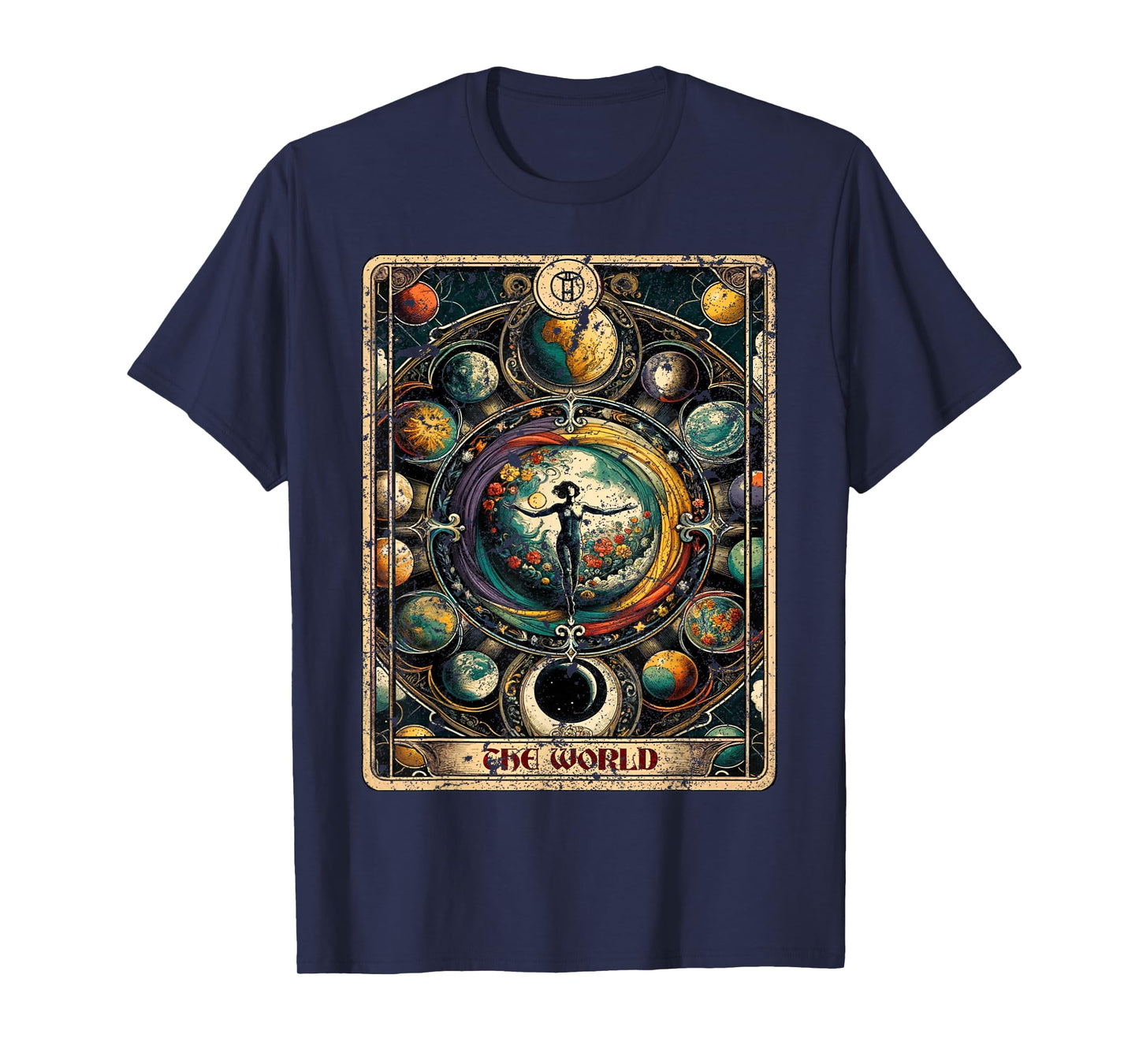 Distressed Grunge Worn Out Style The World Tarot Card T-Shirt