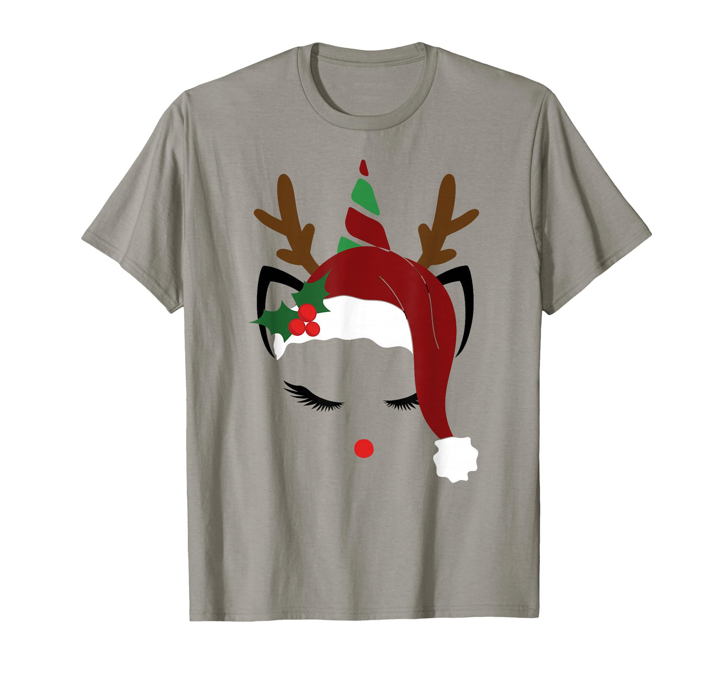 Christmas Unicorn Reindeer Face Cute Santa Hat Deer T-Shirt