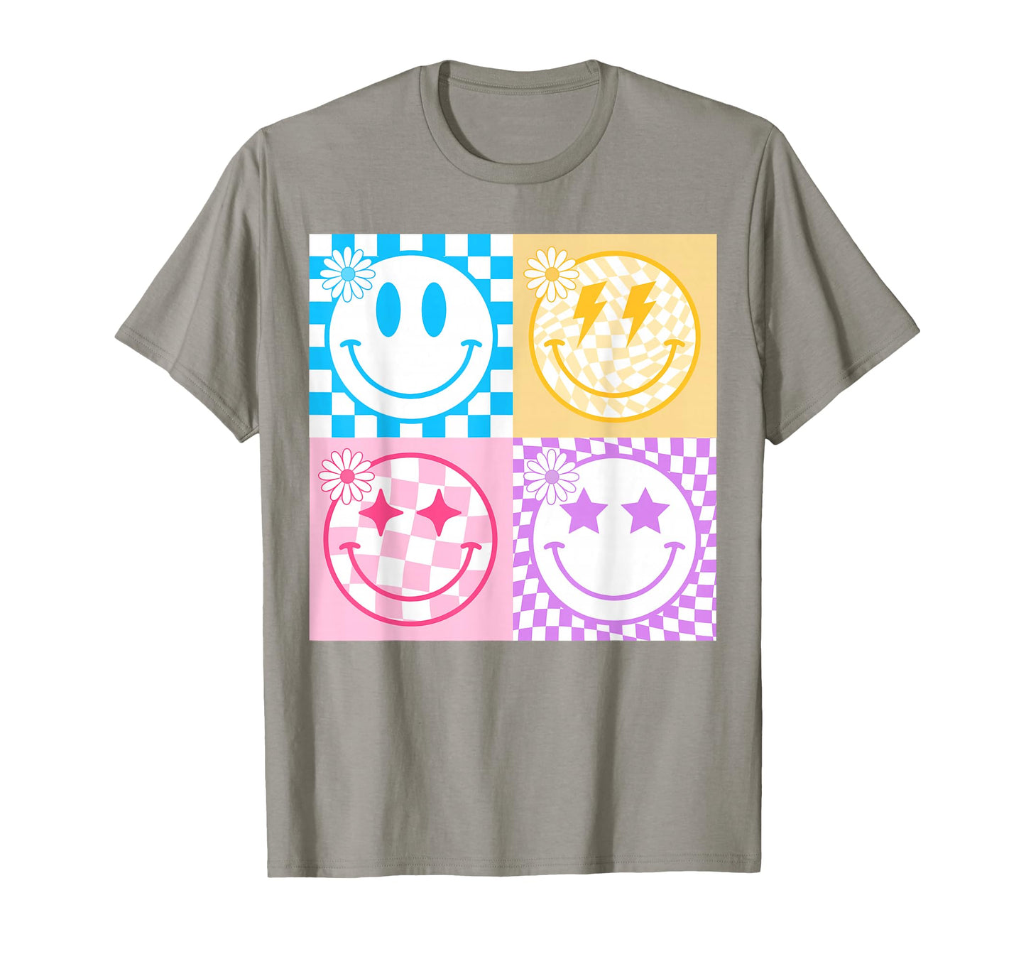 Retro Happy Smile Face Checkered Pattern Vibes Trendy Girls T-Shirt