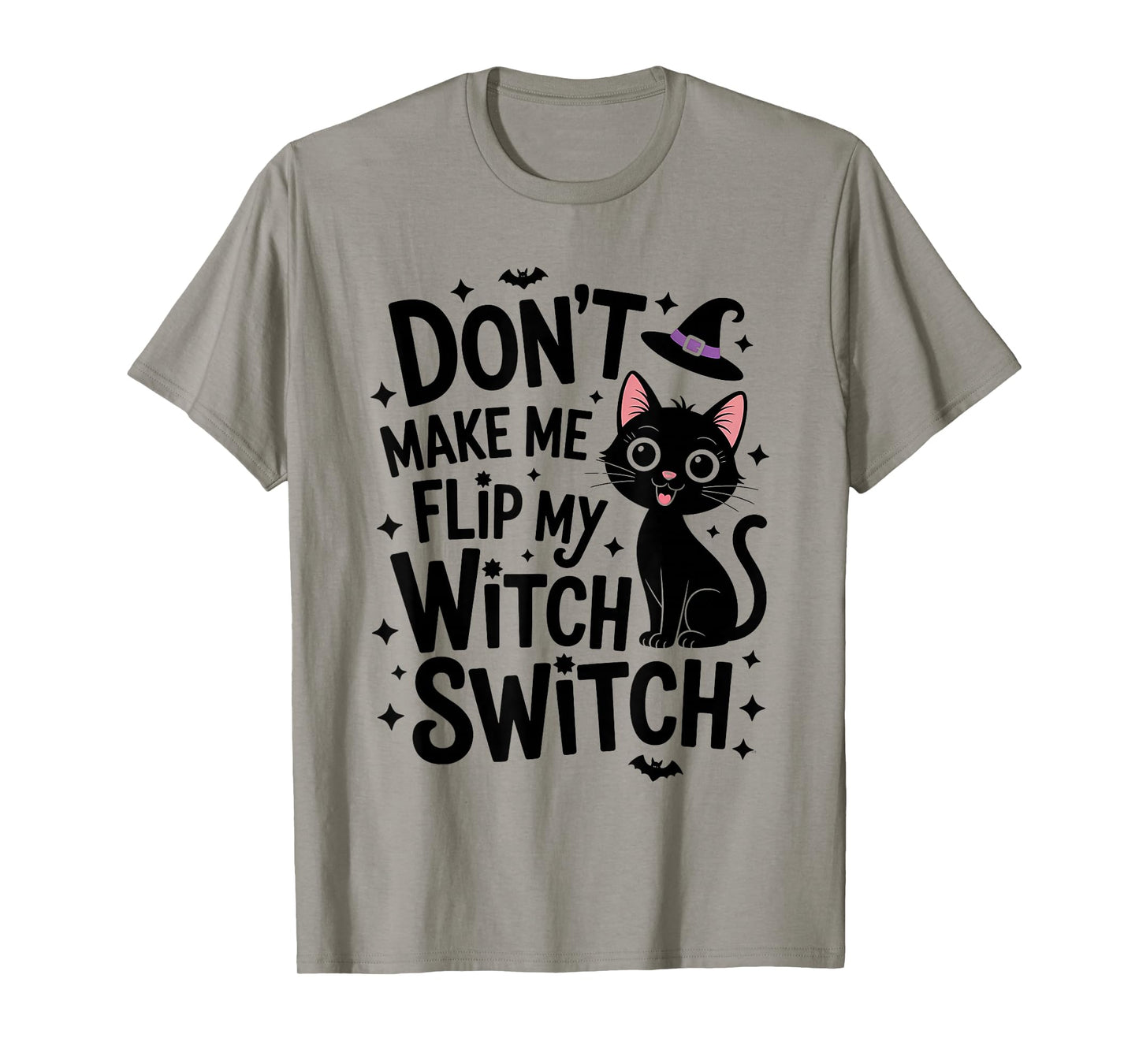 Funny Black Cat Witch Switch Humor Vintage Halloween T-Shirt