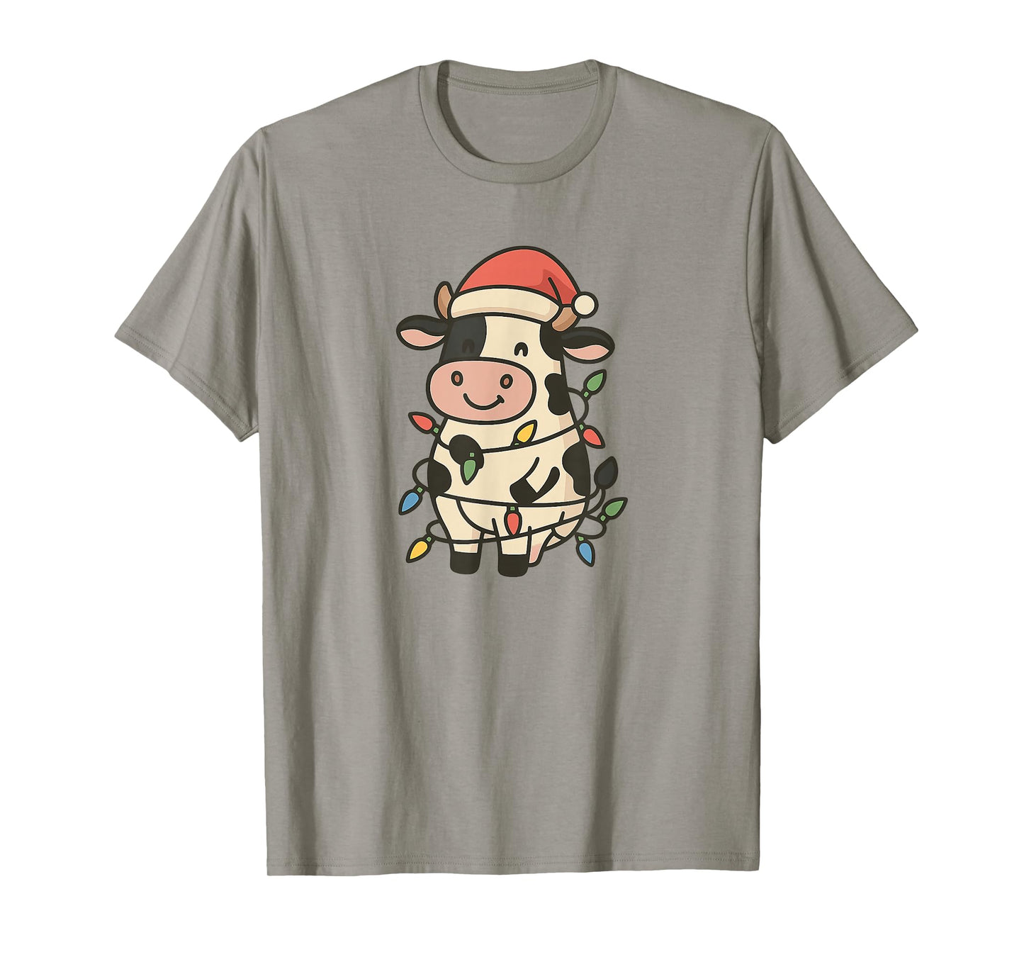 Christmas Holstein Cow Lights Santa Hat Mooey Christmas T-Shirt