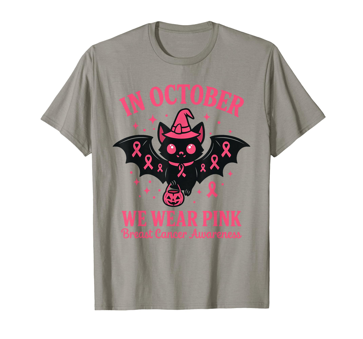 Breast Cancer Bat Women Halloween We Wear Pink in October T-Shirt