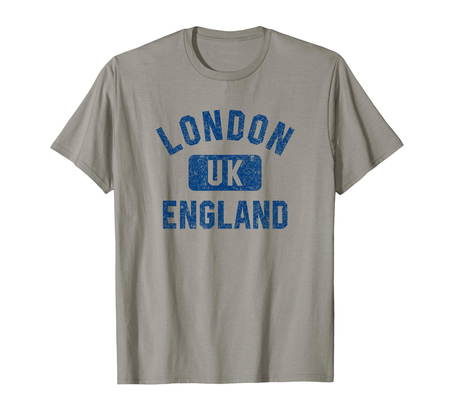London England UK Gym Style Distressed Dark Blue Print T-Shirt