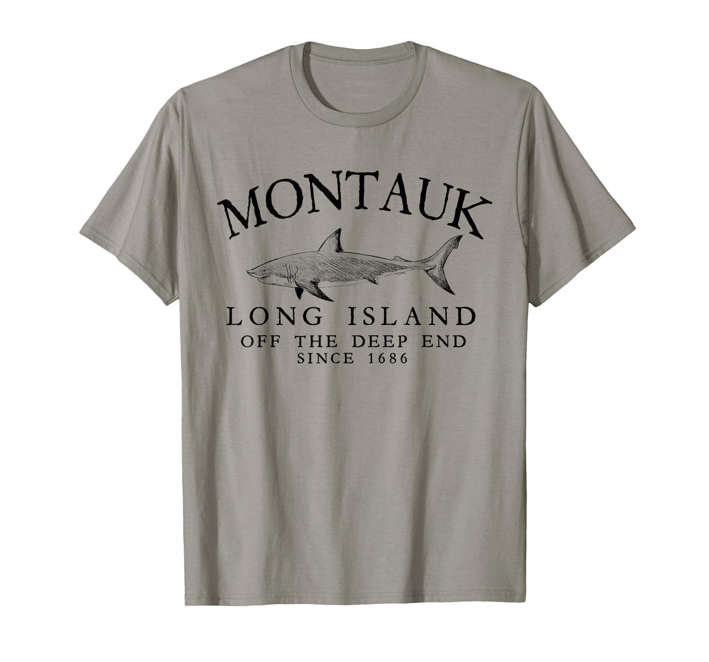 Montauk LI Off The Deep End Shark Fishing Vintage Black T-Shirt