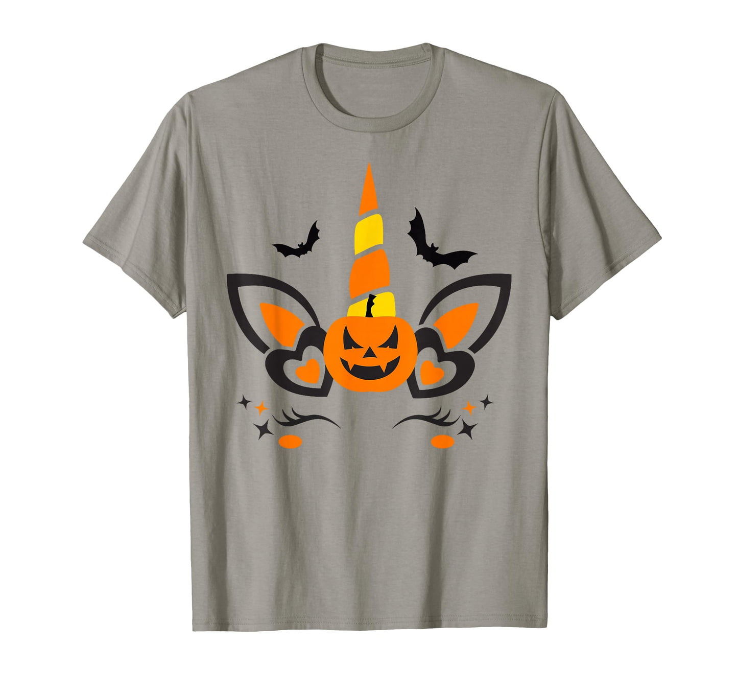 Unicorn Face Eyelashes Bat Pumpkin Scary Halloween Costume T-Shirt