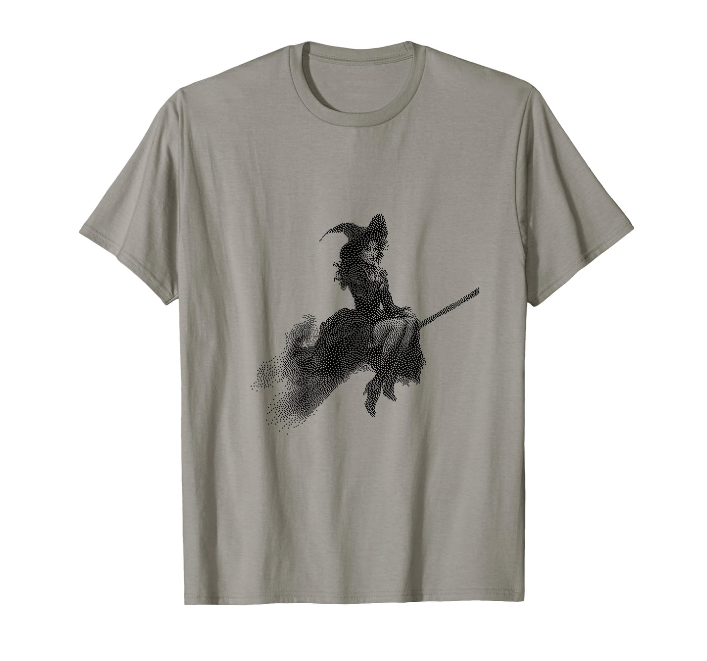 Spooky Witch Riding Broom Halloween Art T-Shirt