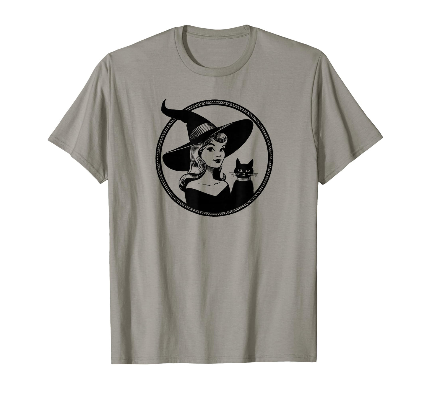 Retro Witch with Black Cat T-Shirt