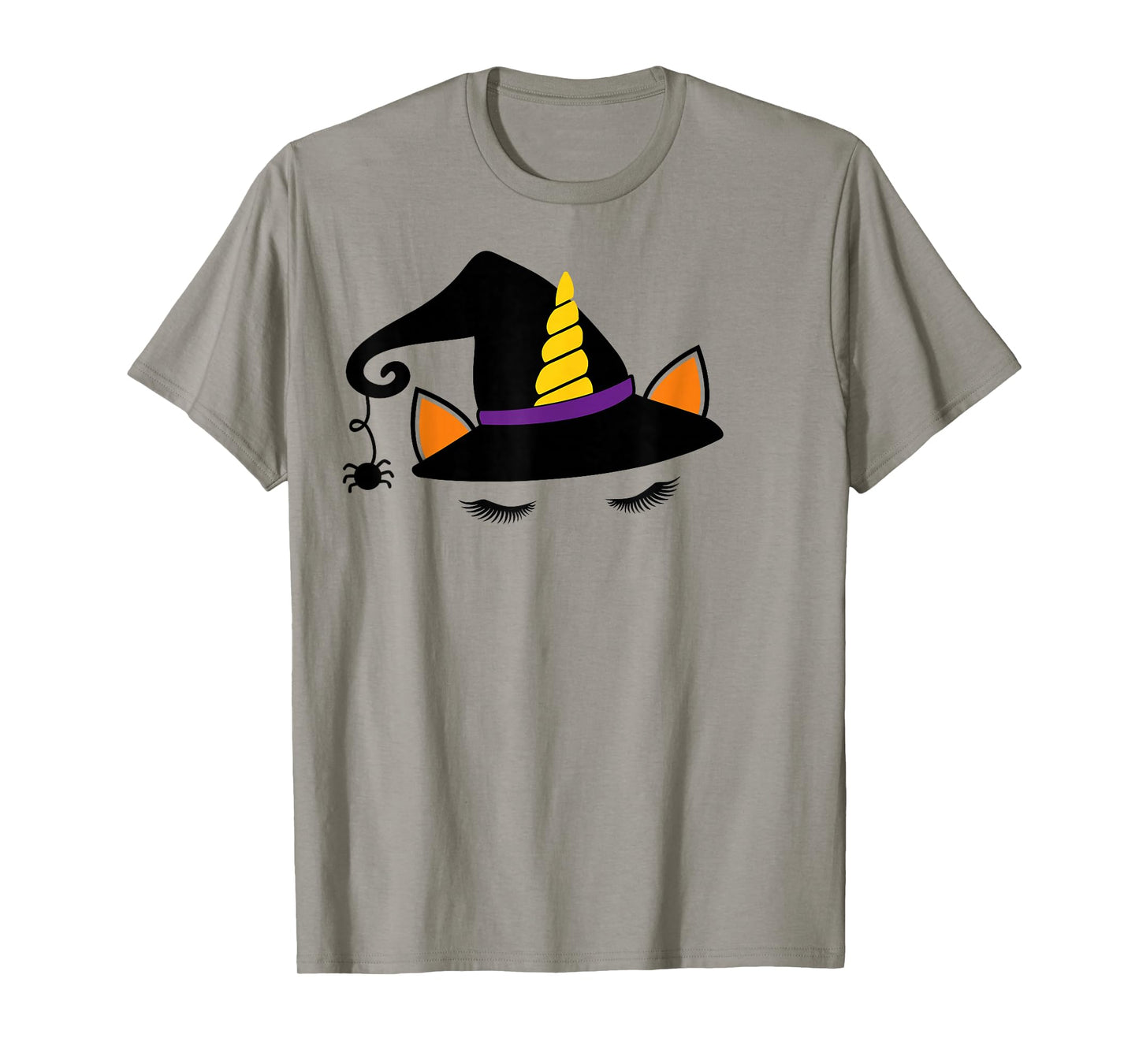 Unicorn Face Eyelashes Witch Hat Spider Halloween Costume T-Shirt