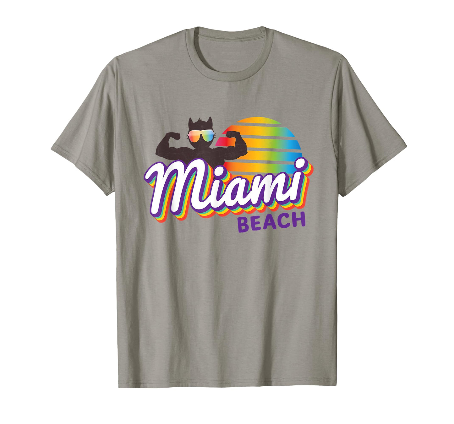 Miami Muscle Cool Retro Cat Weight Lifter MIA (Miami) Cat T-Shirt