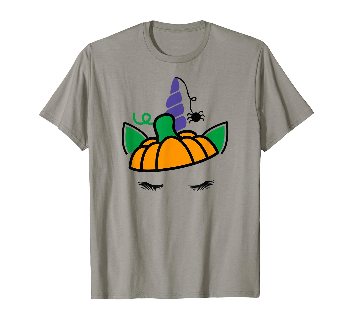 Unicorn Face Eyelashes Pumpkin Spider Halloween Costume T-Shirt