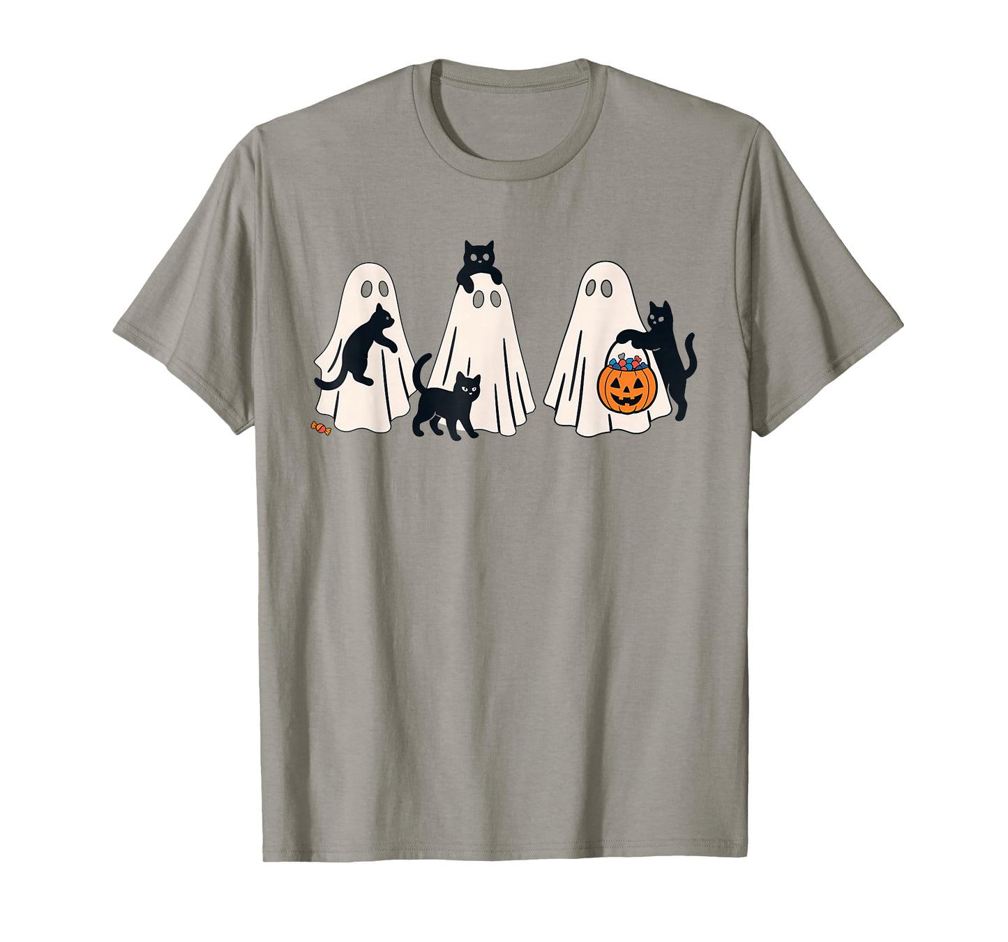Retro Ghosts Holding Black Cats Halloween Ghost Cat Lovers T-Shirt