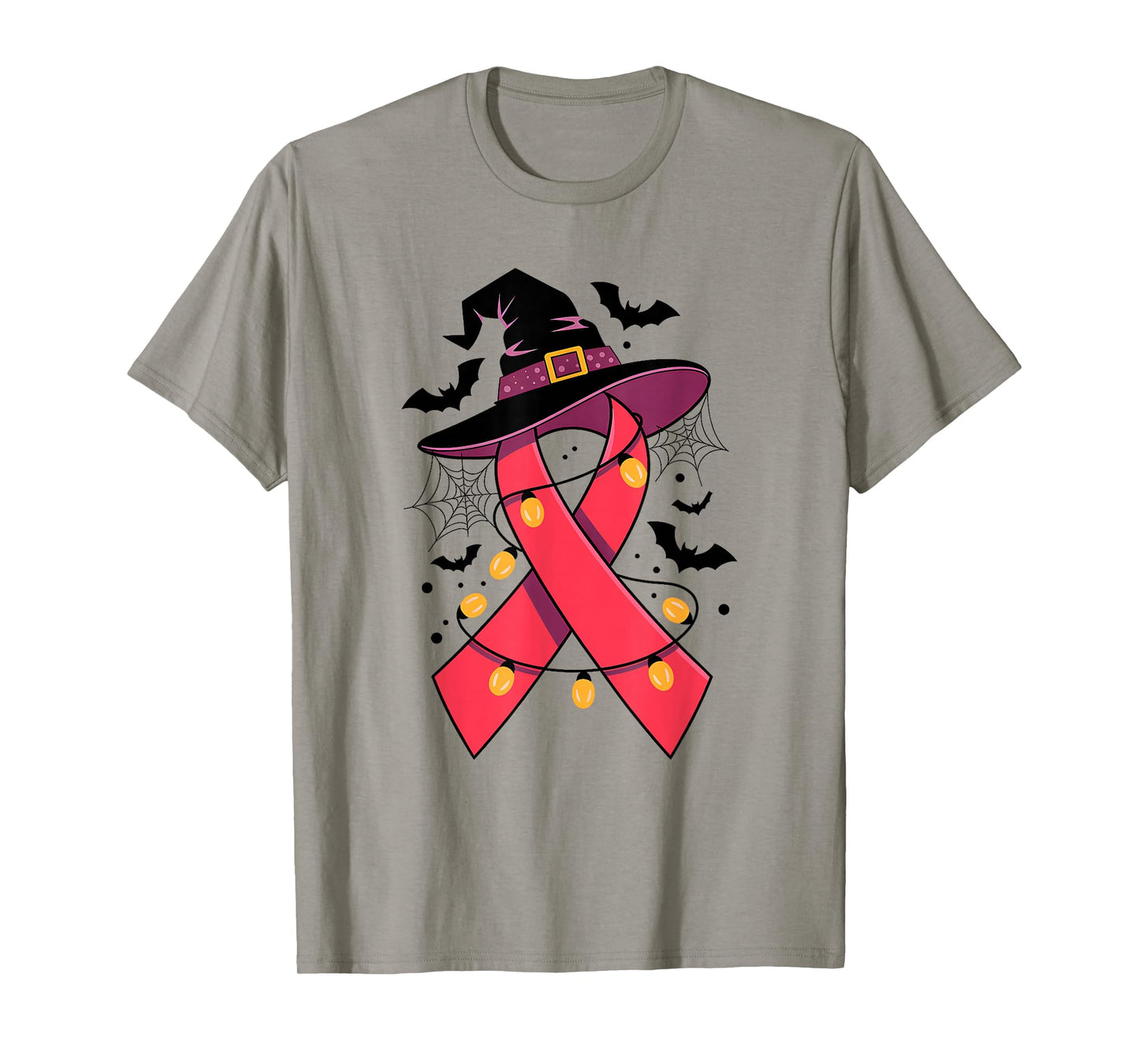 Pink Ribbon Witch Hat Halloween Breast Cancer Womens Girls T-Shirt