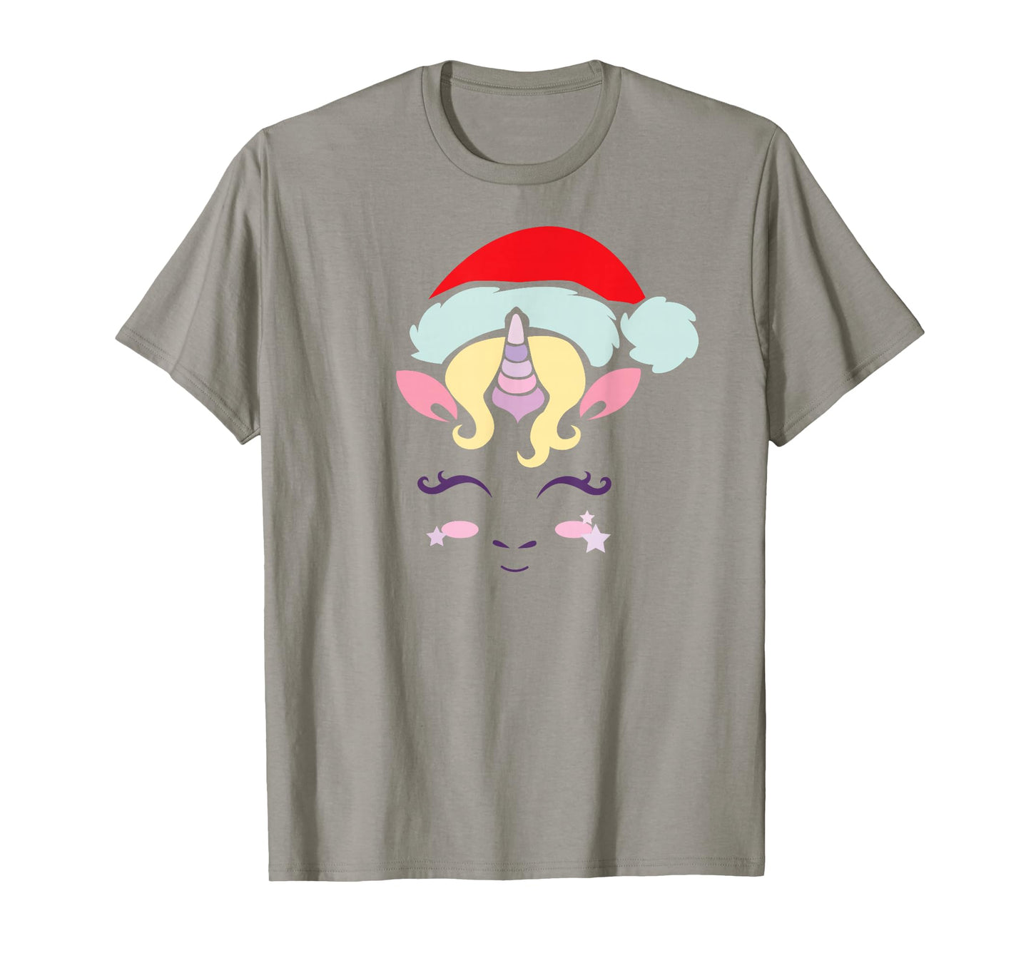 Unicorn Face Cute Christmas Santa Hat Funny T-Shirt