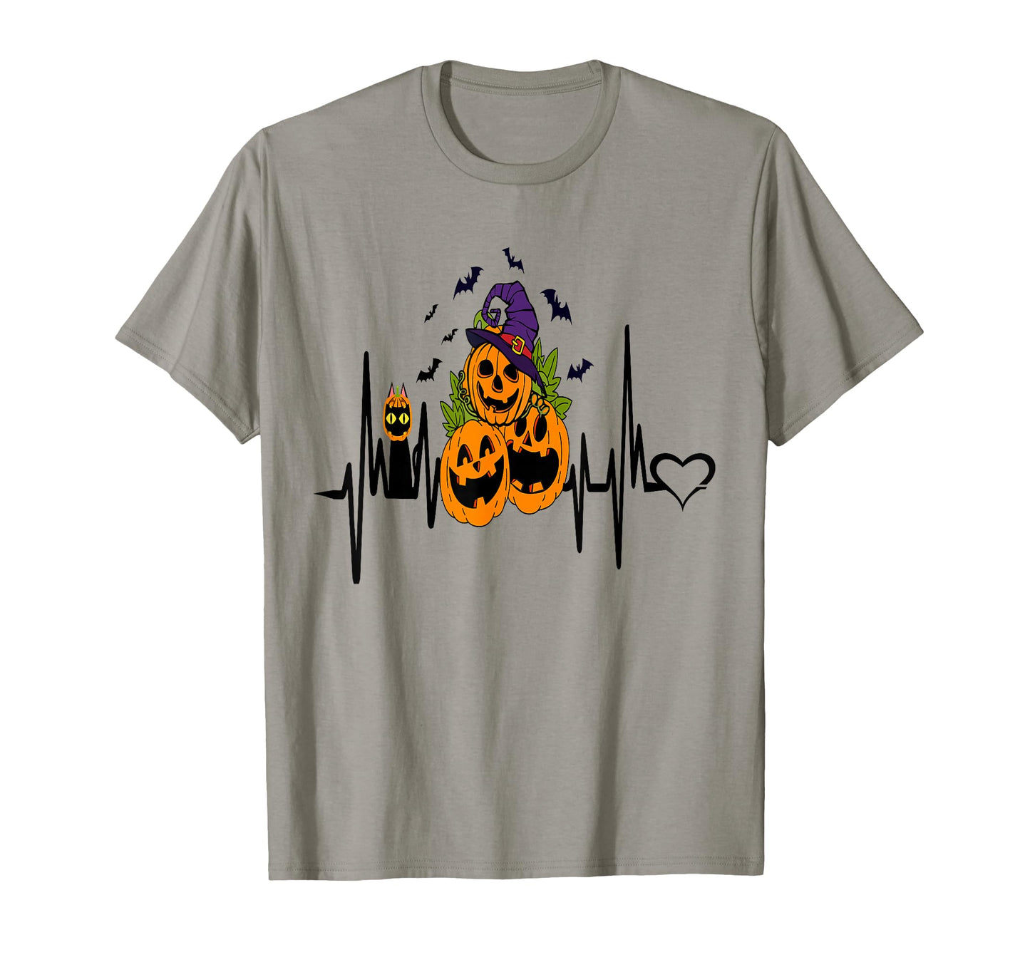 Funny Pumpkin Heartbeat Halloween with Cat Women Men Kids T-Shirt