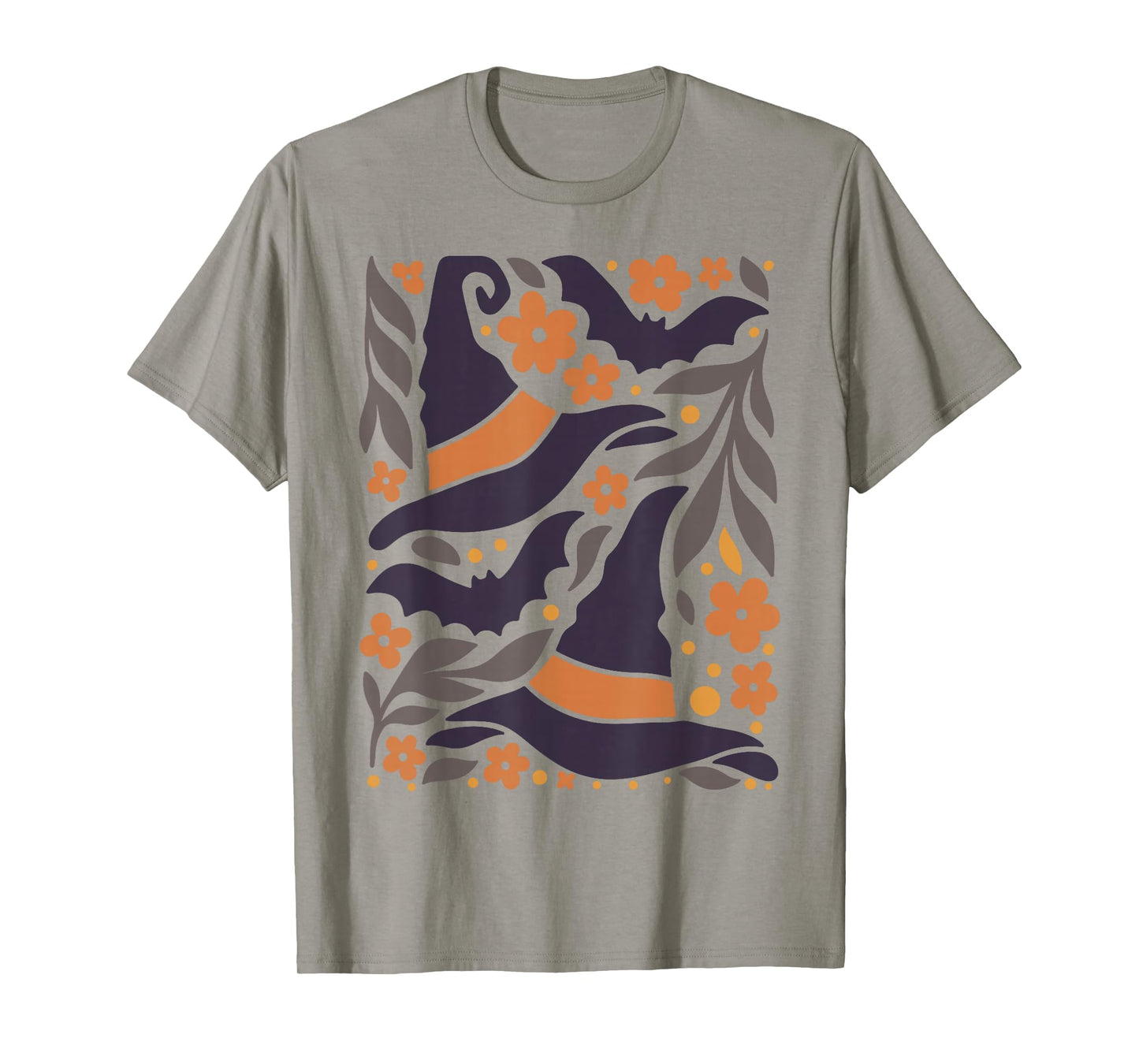 Halloween Witch Hat Retro Floral Pattern Spooky Costume T-Shirt
