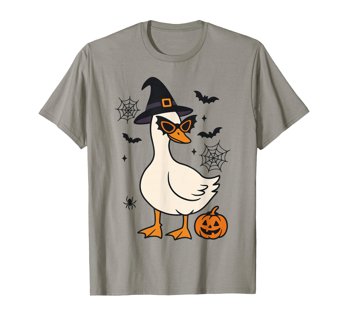 Funny Witch Goose Halloween Pumpkin Spider Web Spooky Goose T-Shirt