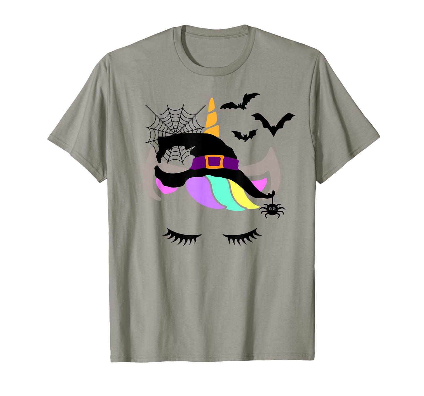 Unicorn Face Eyelashes Bat Spider Witch Halloween Costume T-Shirt