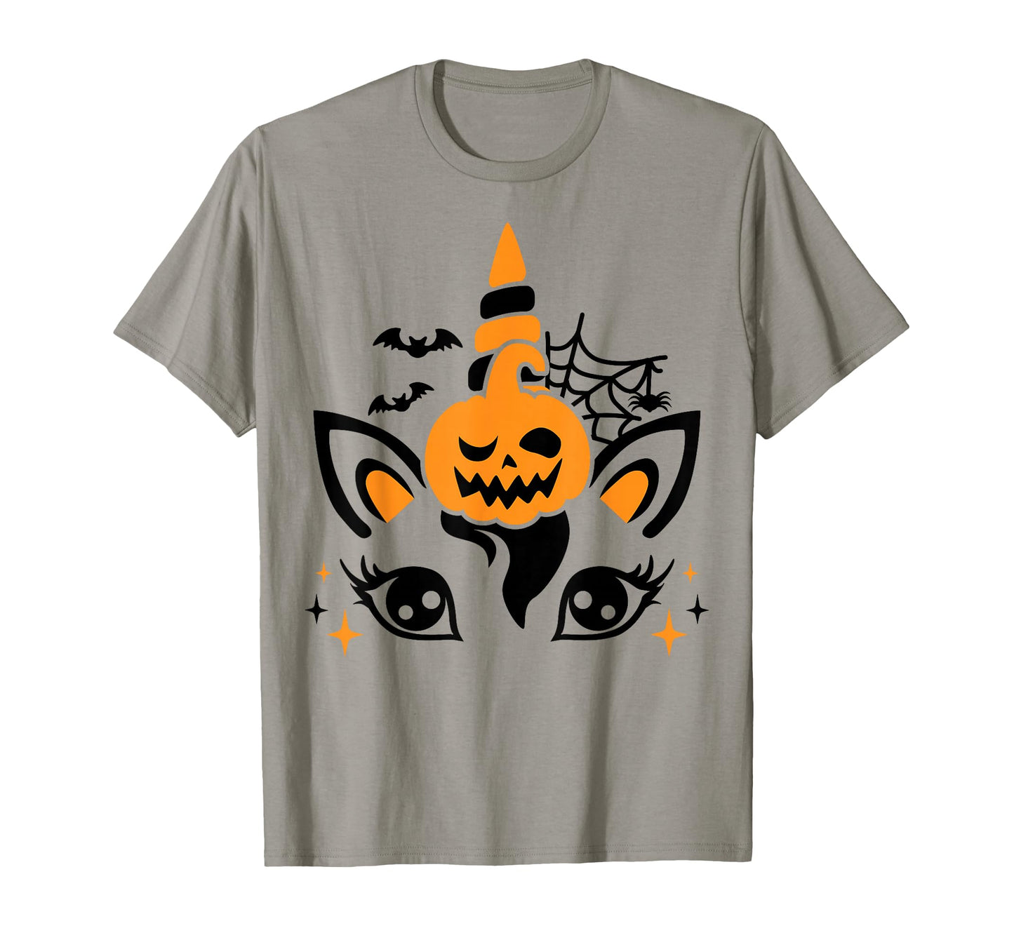 Unicorn Face Eyelashes Bat Jack O Lantern Scary Halloween T-Shirt