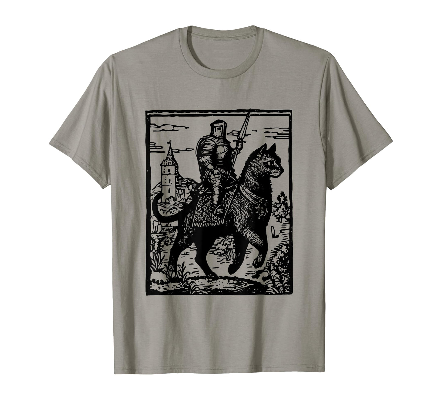 Knight Cat Rider Funny Retro 90s Dark Art Funny Cat Meme T-Shirt