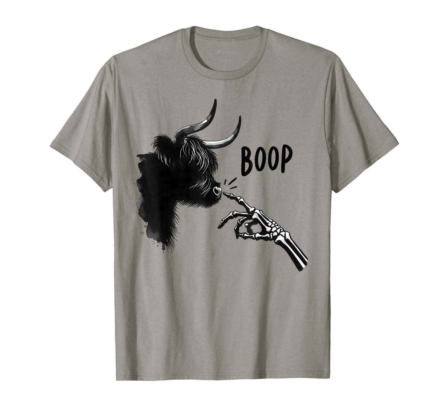 Fluffy Cow Boop Skeleton Hand Halloween Highland Cow Bison T-Shirt