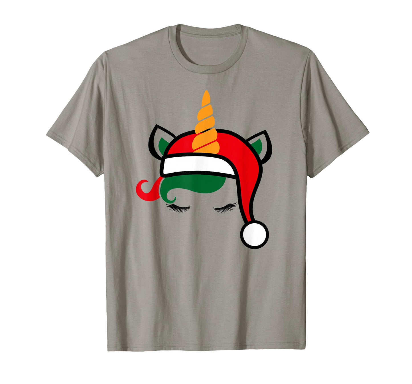 Unicorn Face Santa Hat Cute Christmas Costume T-Shirt