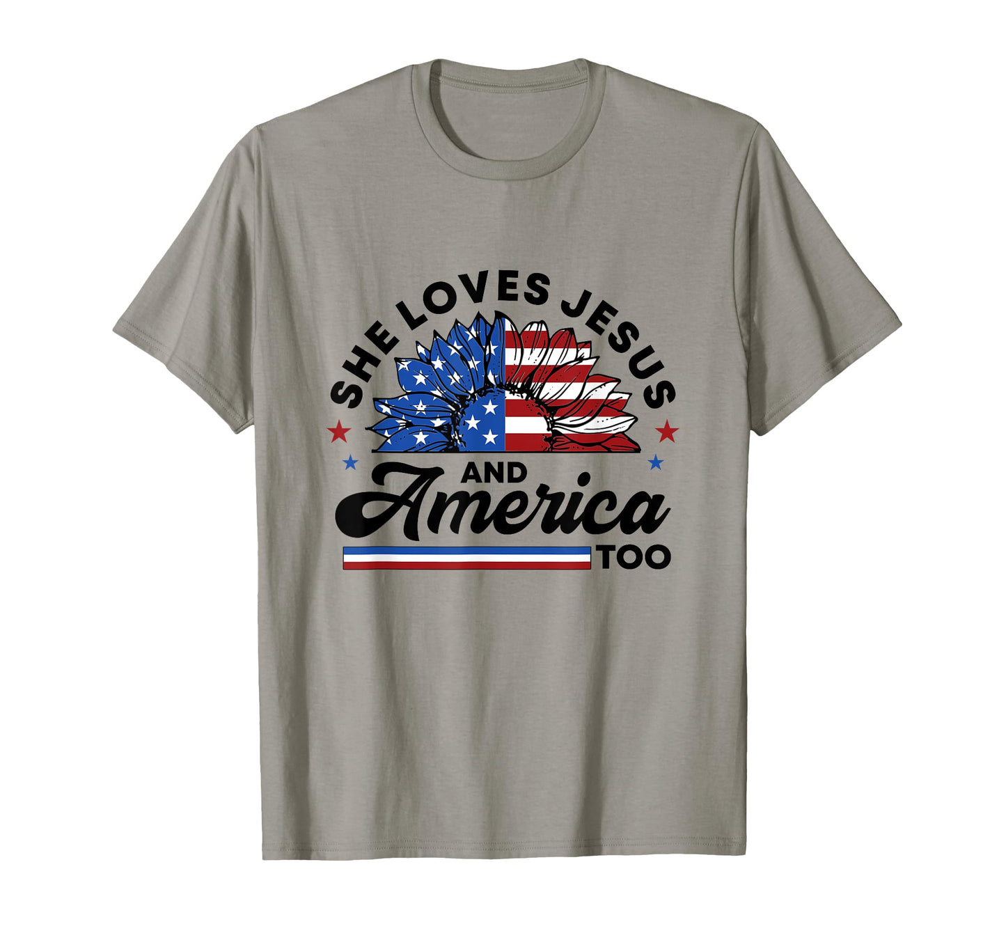 She Loves Jesus And America Too Christian Women US Sunflower T-Shirt