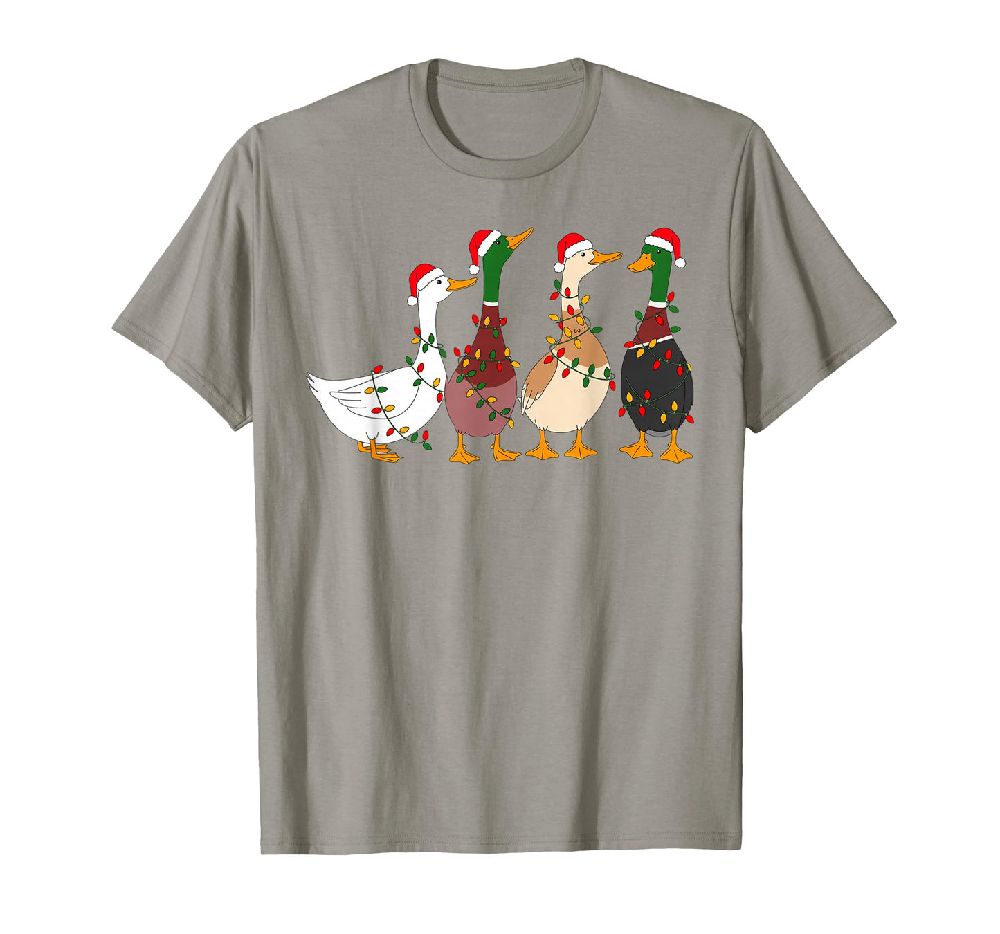 Cute Funny Santa Duck Christmas Lights Duck Wearing Xmas Hat T-Shirt