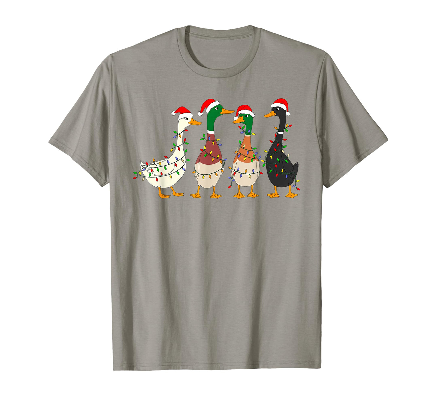 Cute Funny Santa Duck Christmas Lights Duck Wearing Xmas Hat T-Shirt