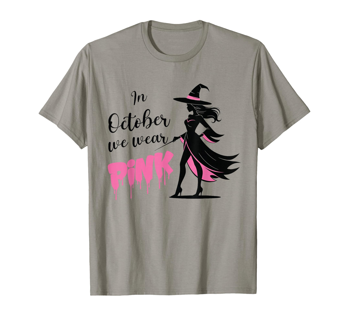 in October We Wear Pink Witch Halloween Breast Cancer Month T-Shirt