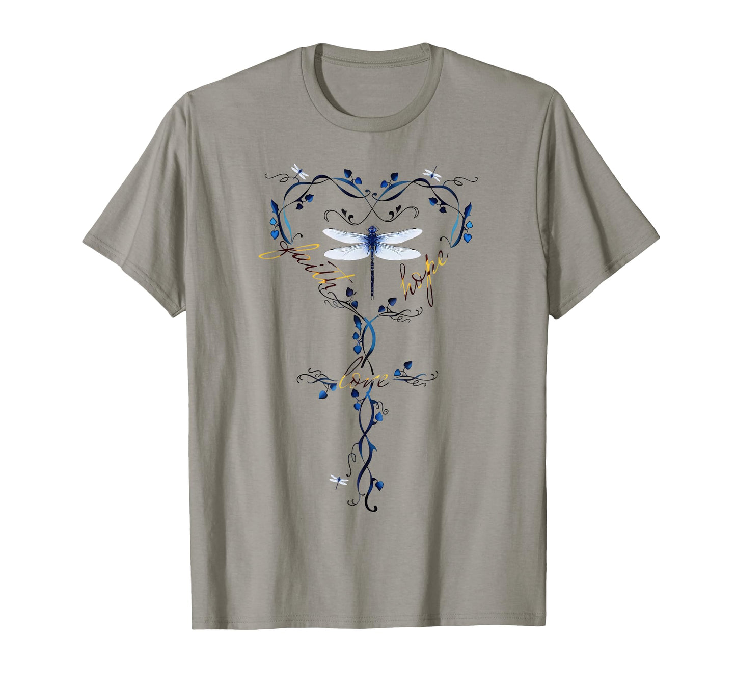 Faith Hope Love Dragonfly Heart Christian Jesus Religious T-Shirt