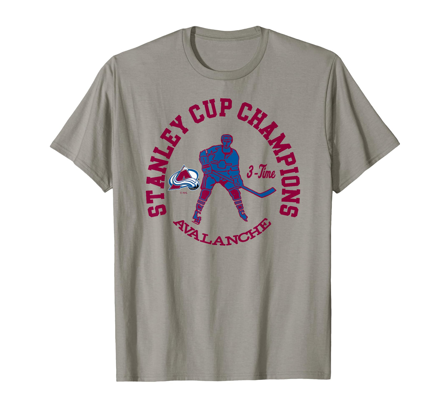 Colorado Avalanche Stanley Cup Champions 3-Time Gray T-Shirt