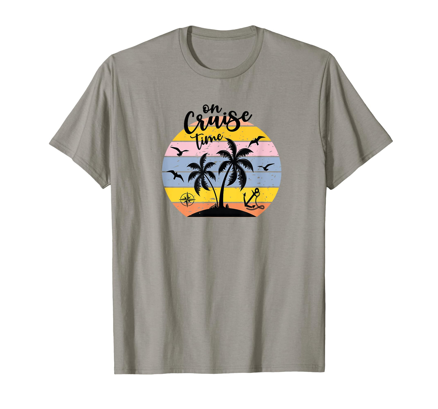 On Cruise Time Funny Coconut Tree Graphic Vintage T-Shirt
